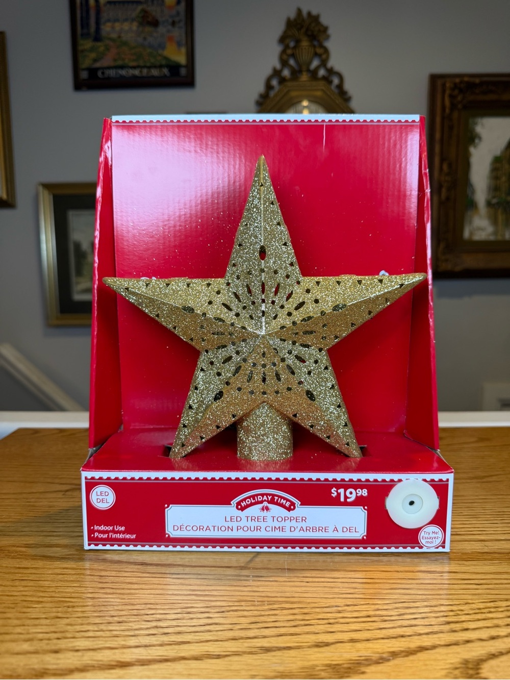 Holiday Time Gold Glitter LED Star Tree Topper